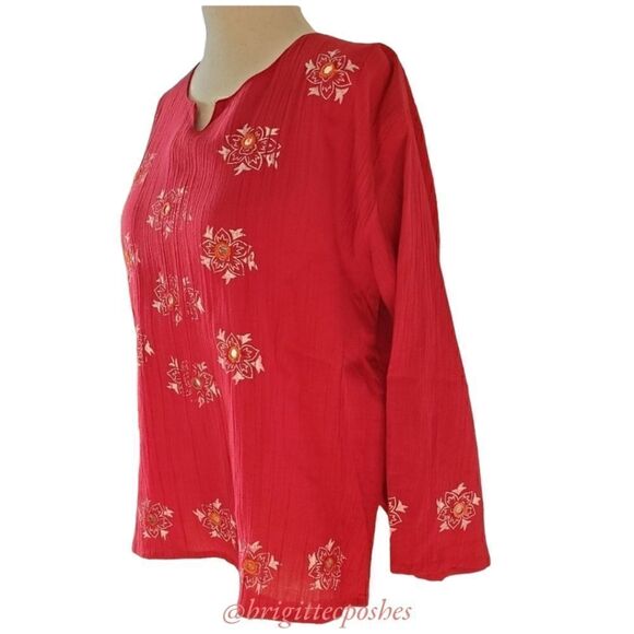 P . T . Red 100% Cotton ¾ Sleeves Top - Picture 2 of 12